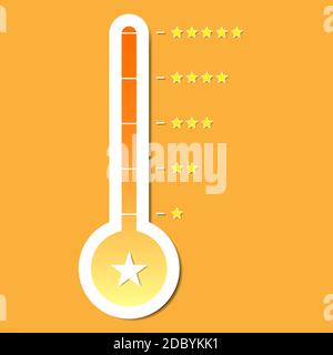 thermometer rating. card element in simple flat style. Isolated vector illustration on a yellow background. Stock Vector