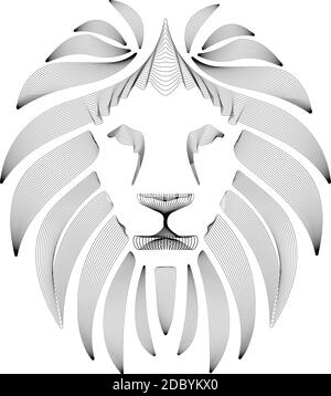 Linear stylized lion. Black and white graphic. Vector illustration can be used as design for tattoo, t-shirt, bag, poster, postcard Stock Vector