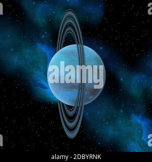 Uranus is the seventh planet in our solar system and has 27 moons and a vertical ring system. Stock Photo