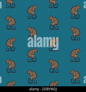 Bear riding a bicycle vector seamless pattern doodle cartoon wallpaper background Stock Vector