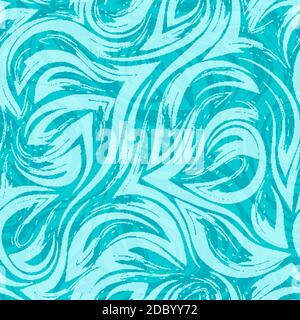 turquoise vector geometric seamless pattern from corners of flowing lines and waves on turquoise background.Water or sea river texture Stock Vector
