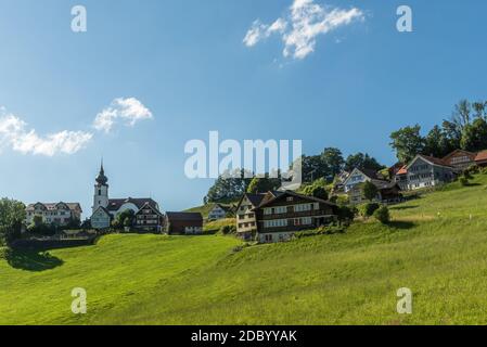 View at Haslen, a typical village in Appenzellerland, Canton of Appenzell Inner-Rhodes, Switzerland Stock Photo