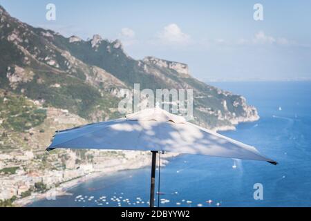 The view of the Amalfi coastline and Tyrrhenian Sea  from the Italian town of Ravello. Stock Photo