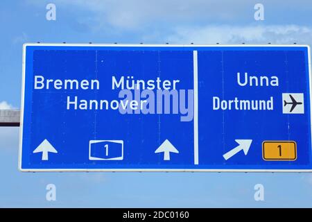 Federal Motorway Exit Bremen, MÃ¼nster, Hannover, Unna, Dortmund Stock Photo