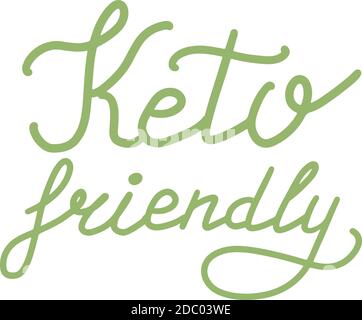 Keto diet, friendly, lettering calligraphy set, colorful isolated handwritten green text on white background. Diet, healthy food, wellness, ketogenic. Stock Vector