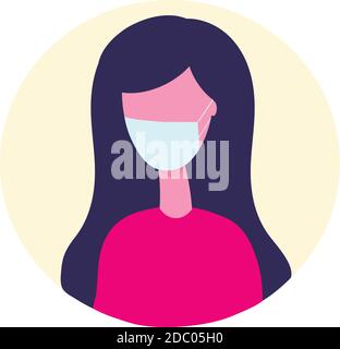 Woman wears a medical face mask to prevent diseases such as coronavirus, flu, and air pollution. Vector illustration in flat style. Stock Vector