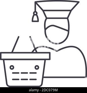 Consumer learning icon, linear isolated illustration, thin line vector, web design sign, outline concept symbol with editable stroke on white Stock Vector