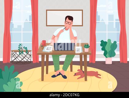 Writer at laptop flat color vector illustration Stock Vector