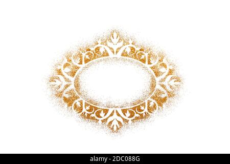 Ornate vintage frame on golden glitter isolated on white background Stock Photo