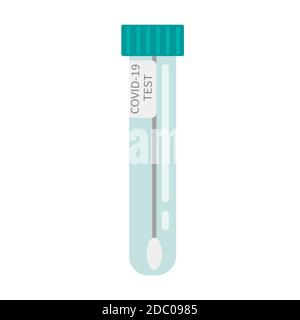 COVID-19 Saliva test icon. Tubes with Saliva sample. Concept of Coronavirus rapid test. Lab research and diagnosis. Vector illustration in flat style. Stock Vector