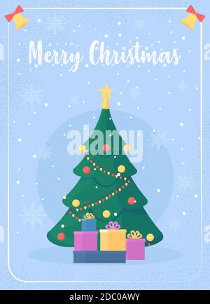Christmas tree greeting card flat vector template Stock Vector