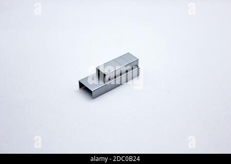 Metal staples for stapler isolated on white background Stock Photo