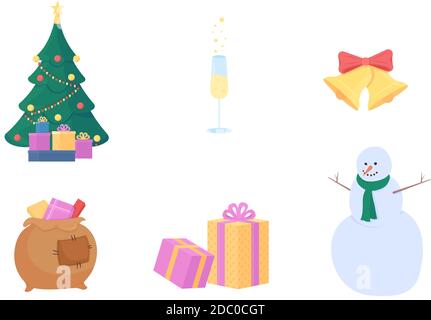 Christmas holiday decoration flat color vector object set Stock Vector