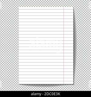 Relistic white sheet of paper in a line on a transparent background. Isolated vector object. EPS 10 Stock Vector