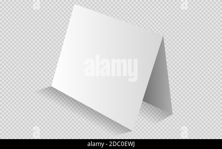 Tent Branding Card Template. White, clear, blank, isolated Tent Card mockup on white background with perspective view, 3D. EPS 10 Stock Vector