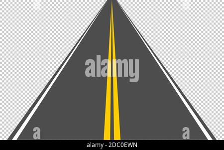 An asphalt road leading into the distance with a dividing strip on a transparent background. EPS 10 Stock Vector