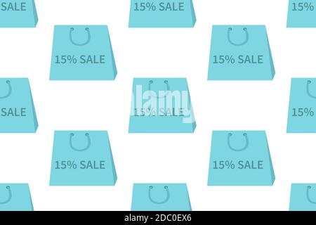 Sale, blue packages, bags with the inscription discounts.Vector illustration in flat design isolated on white background. Seamless pattern. Stock Vector