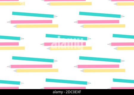 Colored pencils. Seamless vector texture pattern in flat design isolated on white background. Stock Vector