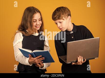 Modern information source. Surfing internet. Modern profession. Modern education for kids. Web developer or designer. Study programming. Student with laptop computer. Child using pc. Life online. Stock Photo