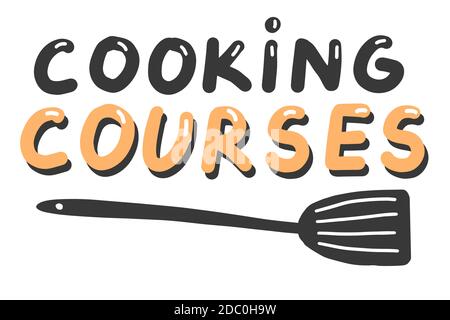 Cooking courses logo template. Lettering calligraphy illustration. Vector eps handwritten brush trendy text isolated on white background. Label, badge Stock Vector