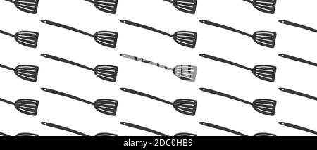 Spatula for cooking. Seamless vector pattern. Black vector icon isolated on a white background. Concept of cooking tools and kitchen. Stock Vector