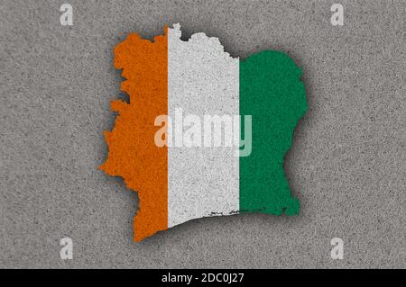 Map and flag of Ivory Coast on felt Stock Photo