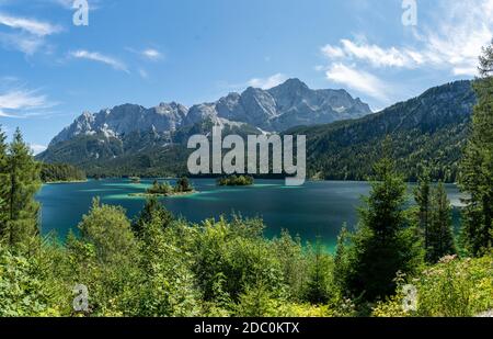 view on the beautiful zugspitze mountain and the eibsee in bavaria, germany Stock Photo