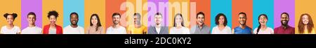 Different People Portraits With Faces Of Millennials On Colorful Backgrounds Stock Photo