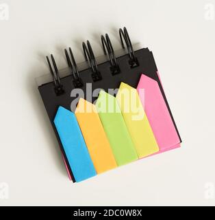 various blank paper multicolored stickers on a white background, close up Stock Photo