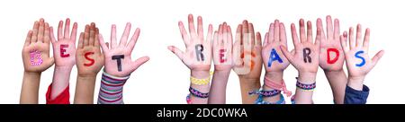 Children Hands Building Colorful English Word Best Regards. White Isolated Background Stock Photo
