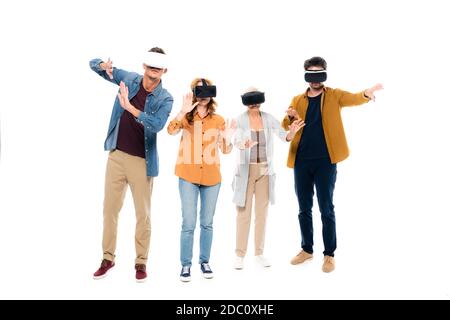 Men and women in casual clothes using vr headsets isolated on white Stock Photo