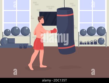 Boxing training flat color vector illustration Stock Vector