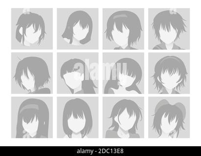 Default Avatar Anime Girl Profile Icon. Grey Photo Manga Stock