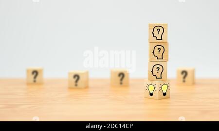 cubes showing a brainstorming session on wooden floor and white background - 3d illustration Stock Photo