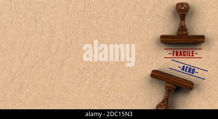 rubber stamp with words FRAGILE and AERO on paper background - 3d illustration Stock Photo