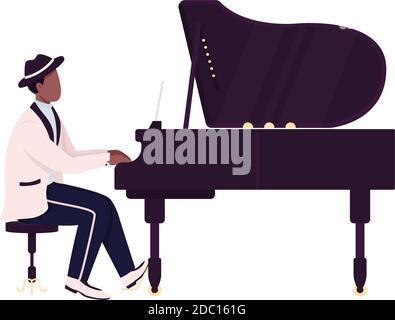 African piano player flat color vector faceless character Stock Vector