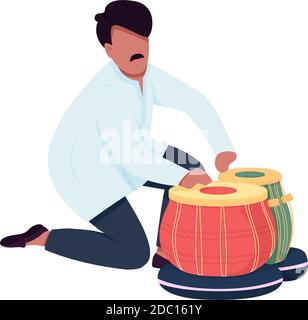 Indian musician play tabla drums flat color vector faceless character Stock Vector
