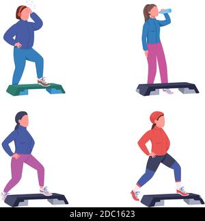 Exercising women flat color vector faceless character set Stock Vector