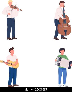 Orchestra musicians flat color vector faceless character set Stock Vector