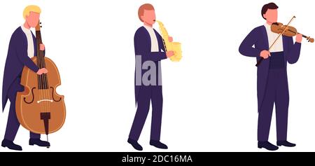 Orchestra musicians with musical instruments flat color vector faceless character set Stock Vector