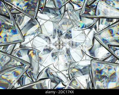 Gemstone diamond or shiny glass triangular texture kaleidoscope background. 3d render, 3d illustration Stock Photo