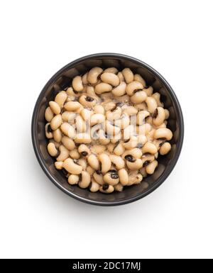 Marinated black eyed beans in bowl isolated on white background. Stock Photo