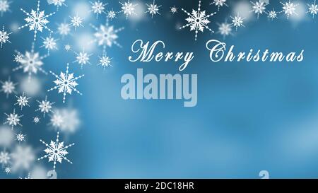 Christmas background in blue design - greeting card with place for your text - Merry Christmas lettering Stock Photo