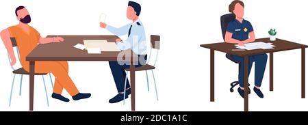 Police officer work flat color vector faceless character set Stock Vector