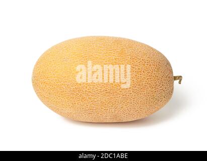 round yellow ripe melon isolated on white background, close up Stock Photo