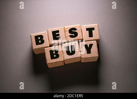 Best Buy Word Written on Wooden Cubes Stock Photo