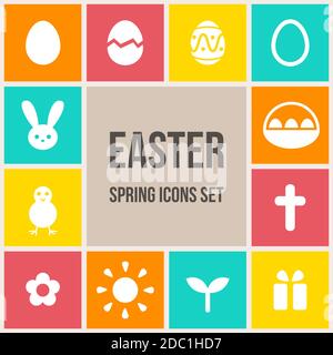 Set of colorful Easter icons in flat style. Vector illustration. Stock Vector