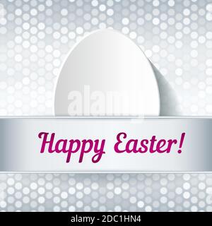 Easter card - white paper cut egg on shiny silver background. Abstract vector illustration. Stock Vector