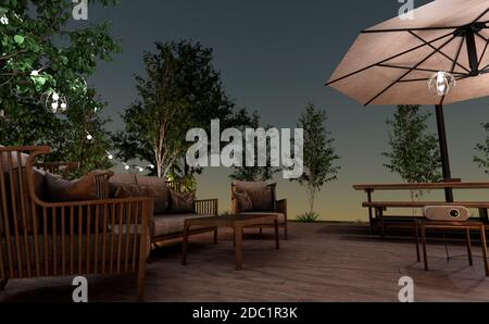 3d Rendering Of A Home Theater At Night Outside Stock Photo Alamy