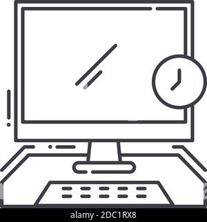 Computer desk concept icon, linear isolated illustration, thin line vector, web design sign, outline concept symbol with editable stroke on white Stock Vector